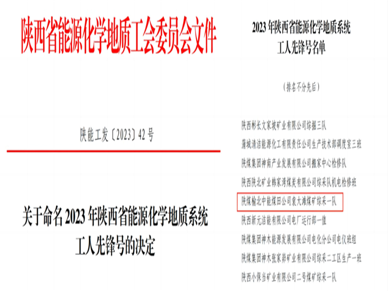 喜讯！中能袁大滩煤矿综采一队获2023年陕西省能源化学地质工会“工人先锋号”荣誉称号.png